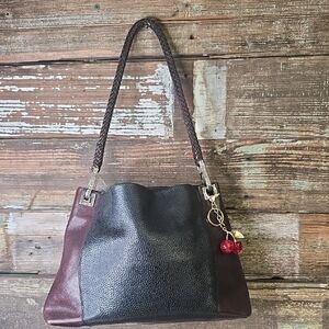 Brighton Charlotte Two Tone Pebbled Leather Shoulder Bag W/Cherry Purse Charm